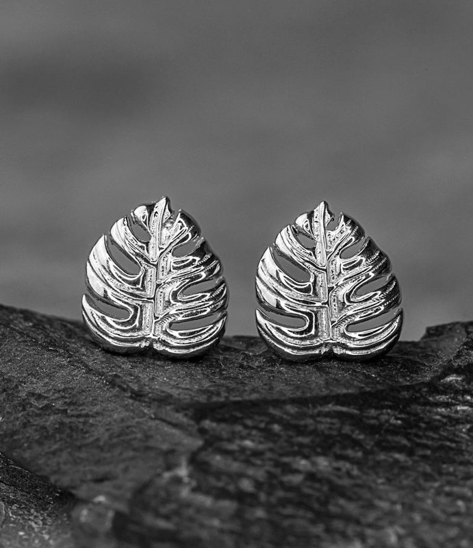 Monstera Leaves Stud Earrings - 925 Sterling Silver - Exotic Leaves Jewelry - EAR925-45