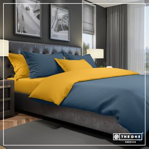 Bed set classic - 100% combed cotton Satin, 260 x 220 cm, 235 threads Set contains: 1 Duvet cover 260 x 220 cm & 2 Pillows classic indigo blue 60 x 70 cm