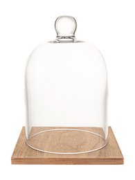 Glaskuppel + moderner Holzsockel 16 cm x 16 cm x 1 cm