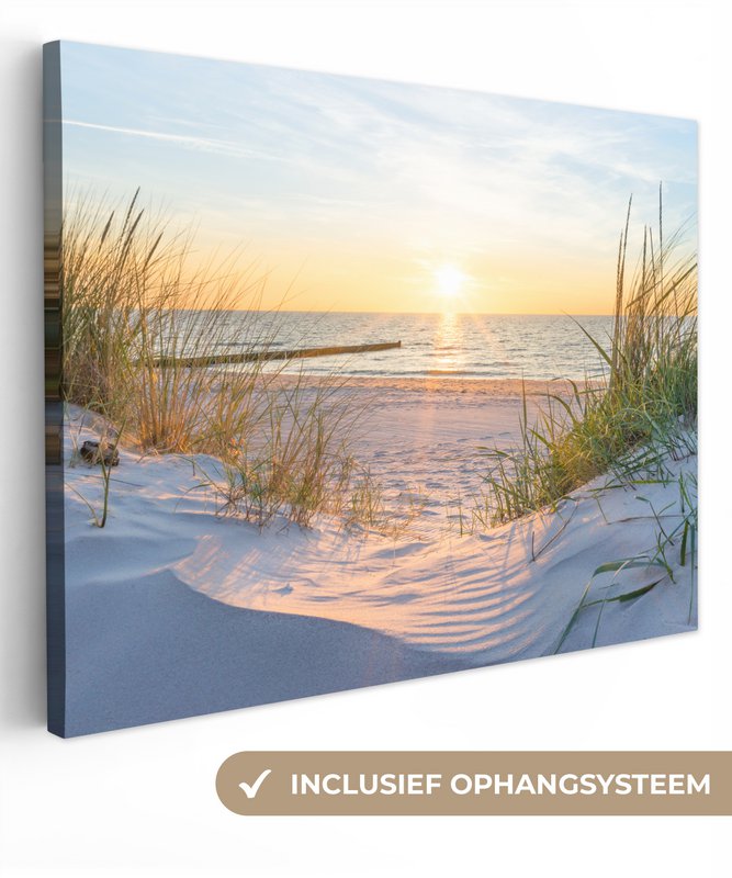 Canvas Maleri - Wall Decoration - Beach - Sun - Dune - Grass - Sand - Horizon