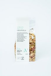 Virgin pecan granola with a blend of oats, pecans, and dried fruit. Crunchy and nutritious breakfast or snack.
