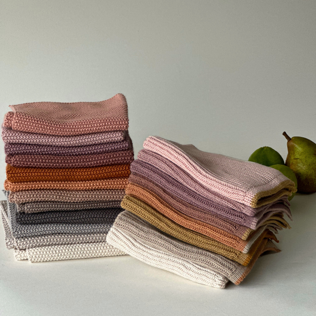 Torchons tricotés – Uni – Mauve (Chacun avec 2)