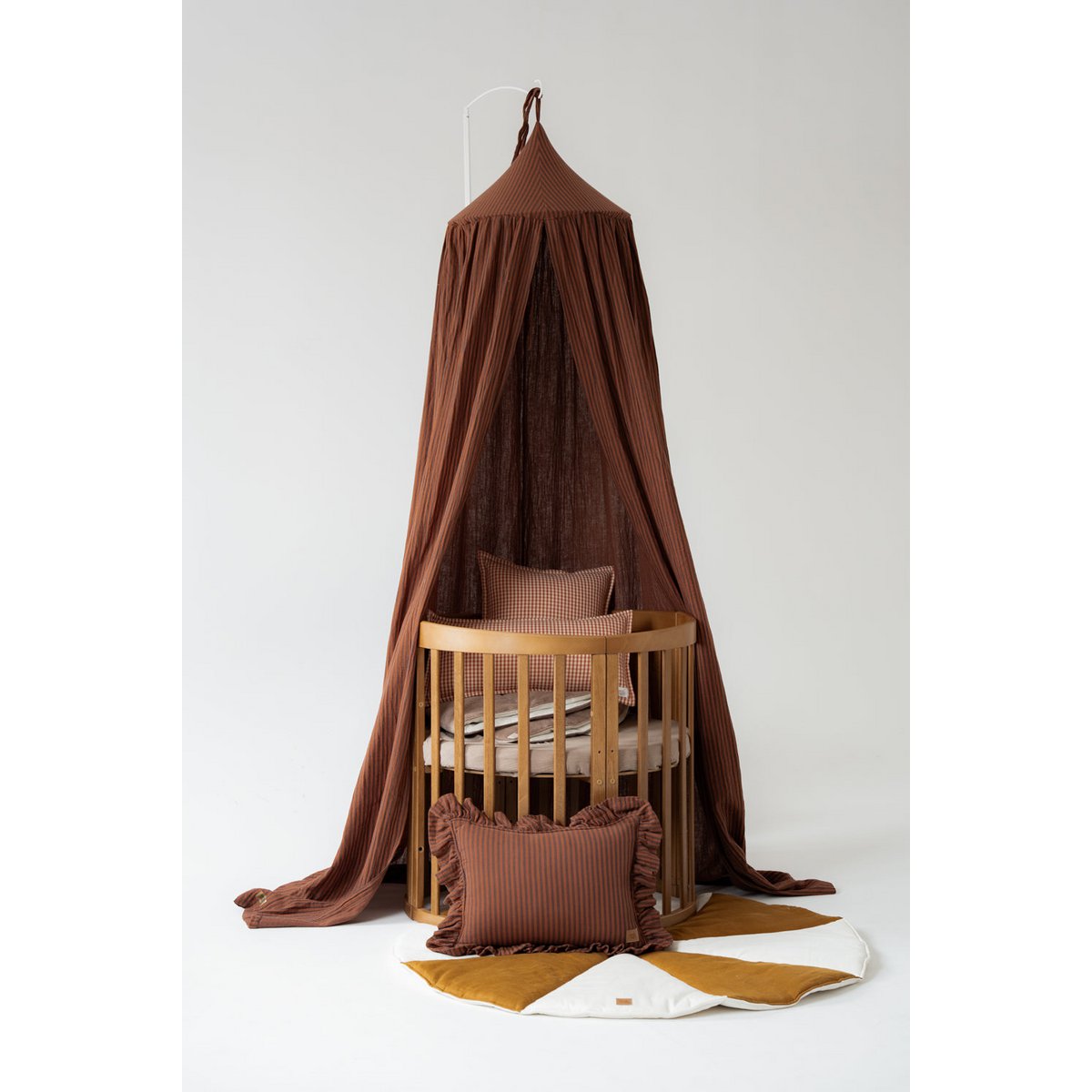 Dosel infantil con volante "rayas marrones"