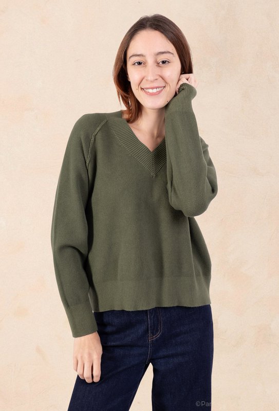Jersey punto canalé manga larga cuello pico - Viscosa - 1336