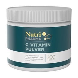 Vitamin C powder supplement in a 200g container. Provides a concentrated source of ascorbic acid for immune system support.