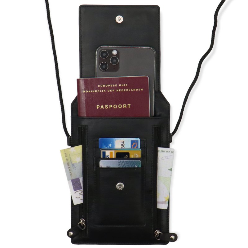 Safekeepers Telefontaske - Bæltetaske - Halsetaske - Halsetaske til mænd - Halsetaske til kvinder Skræddertaske Bæltetaske Herre - Sort