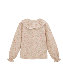 Floral girl's blouse with ruffle collar and elastic cuffs P146-11608085