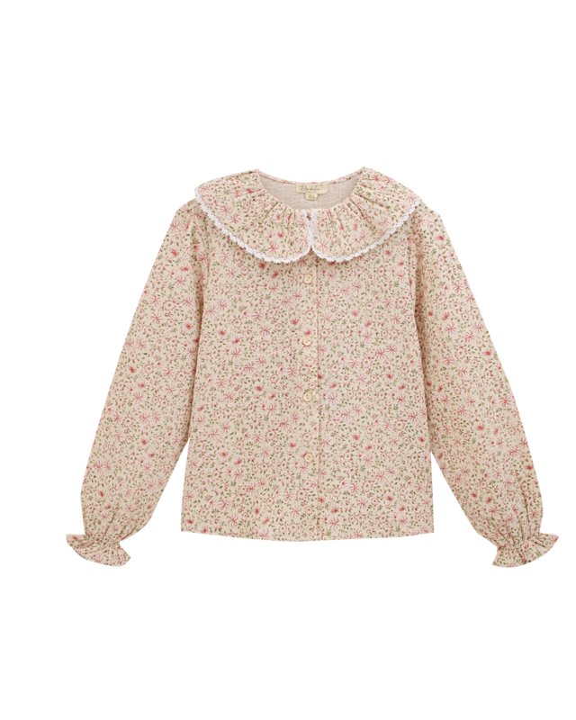 Floral girl's blouse with ruffle collar and elastic cuffs P146-11608085