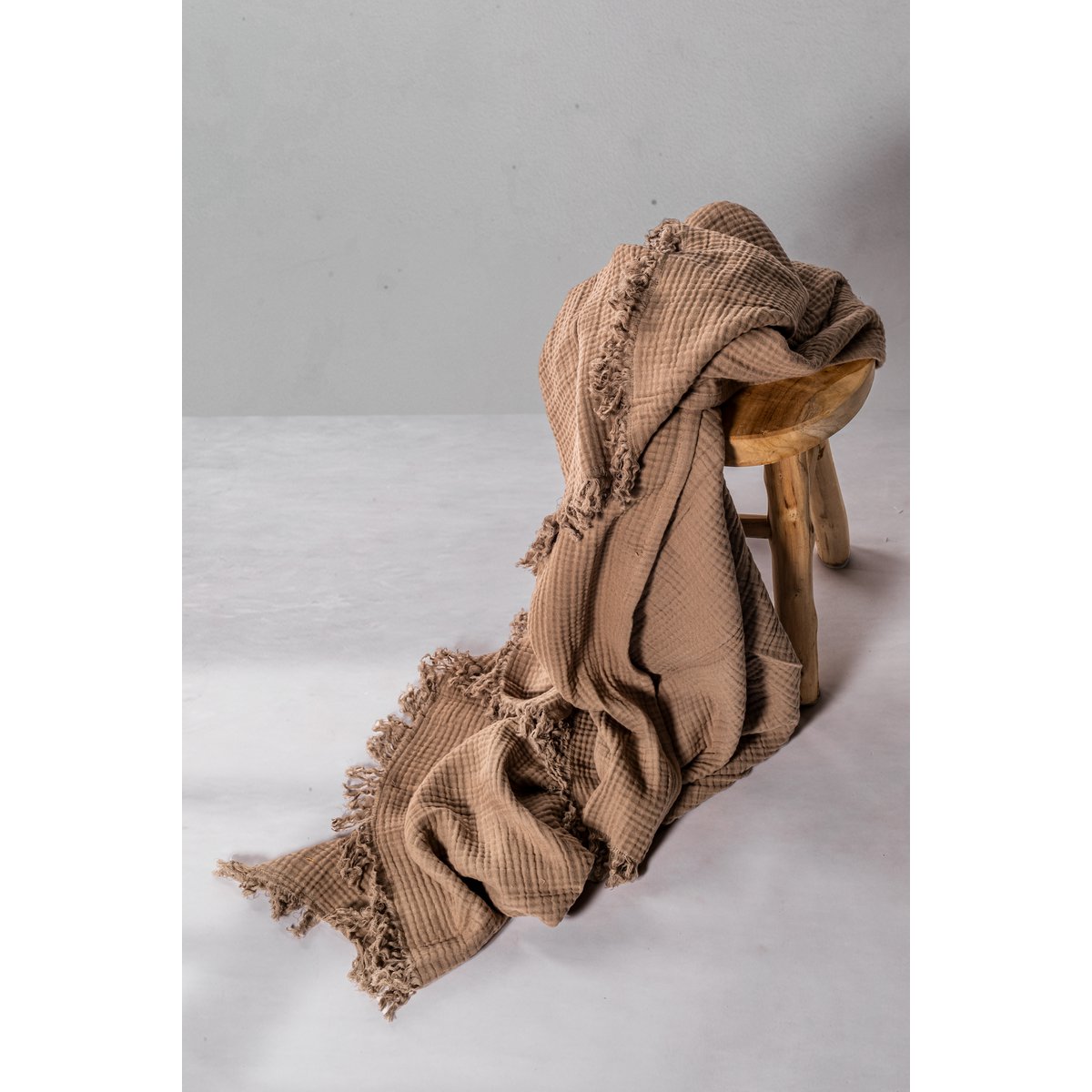 Plaid coton SUZETTE 130x160cm, taupe