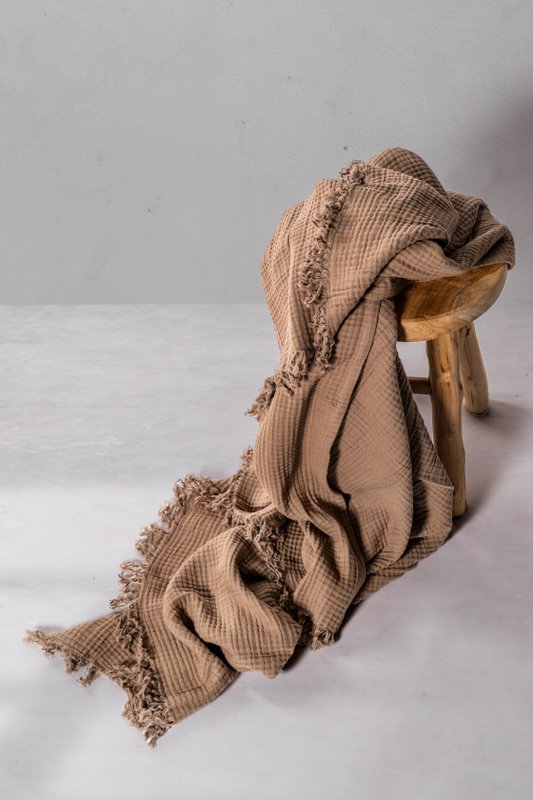 Plaid coton SUZETTE 130x160cm, taupe