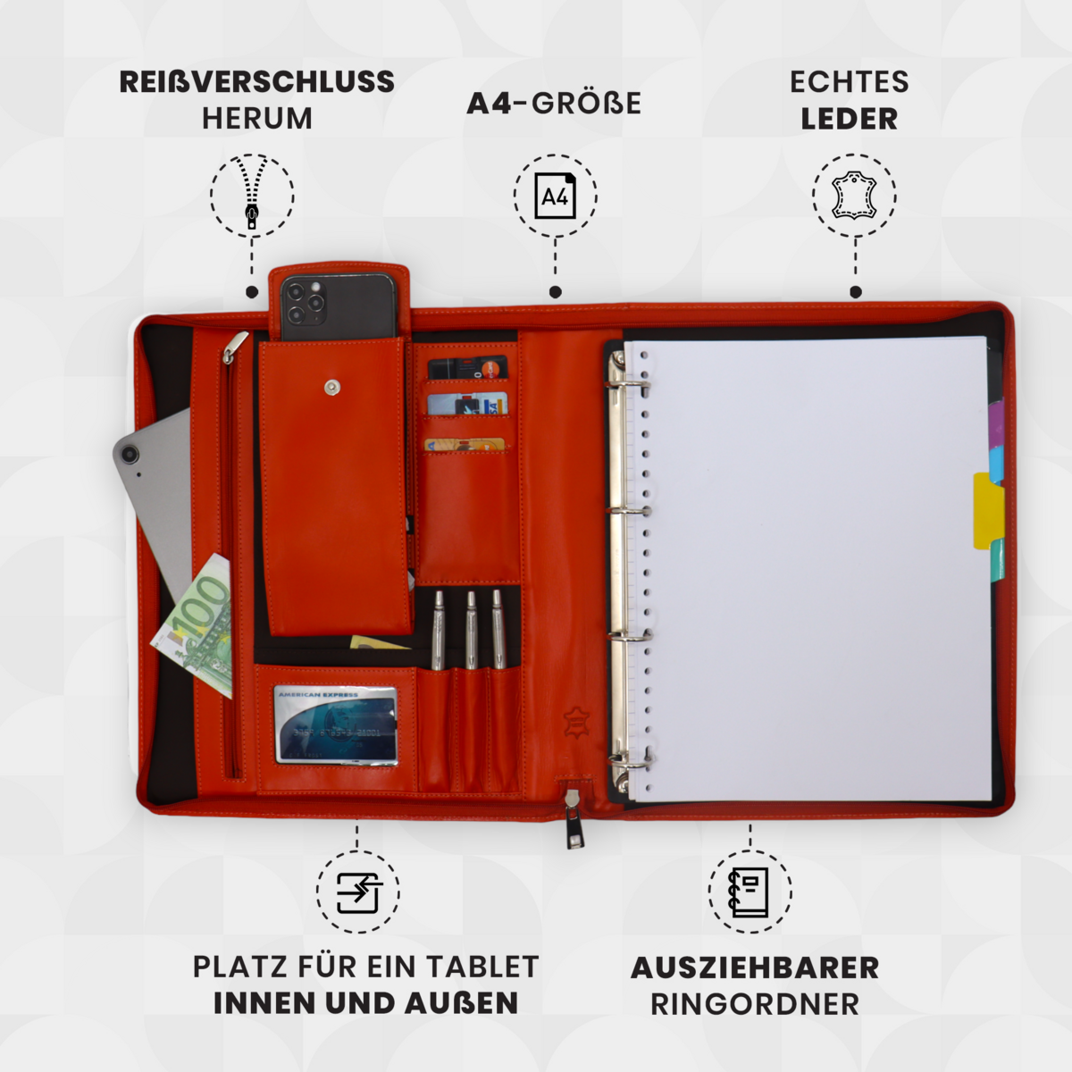 Safekeepers Leather Writing Case - Conference Folder A4 - Orange