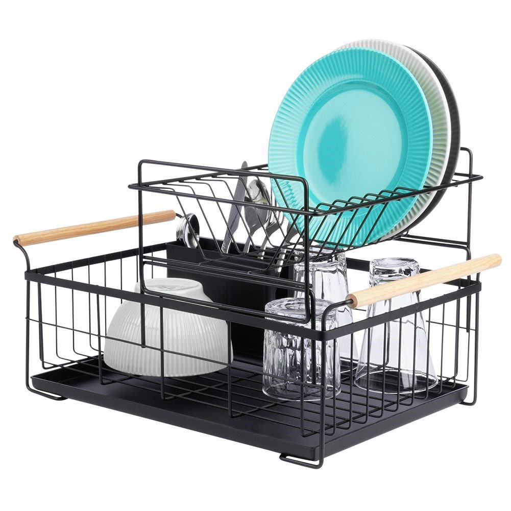 Dish drying rack black two-tier metal 48x29x28.5 cm