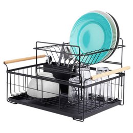 Dish drying rack black two-tier metal 48x29x28.5 cm