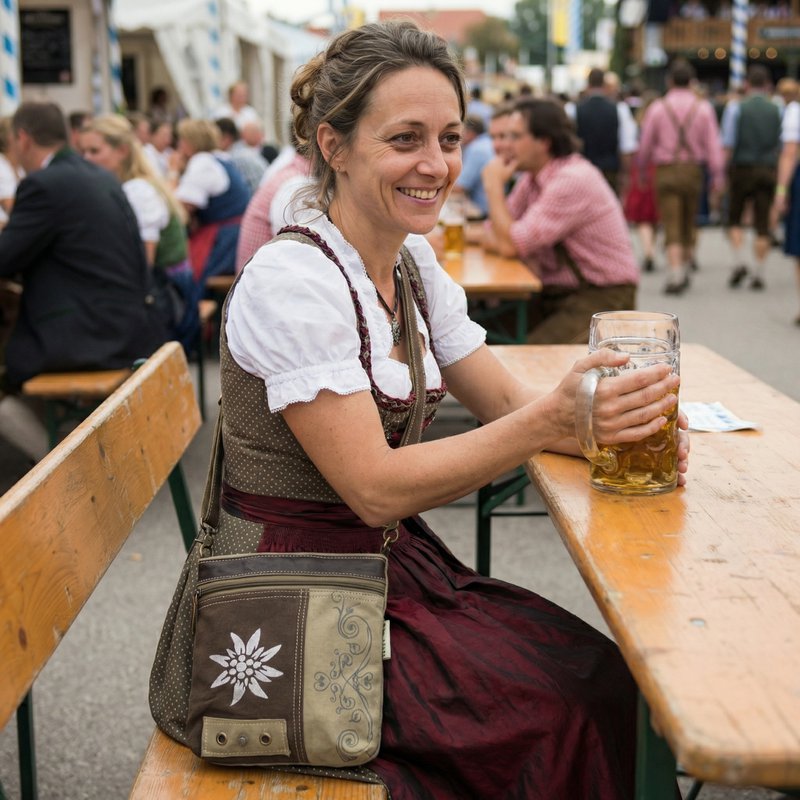 Domelo traditionele tas. Dames schoudertas. Dirndl schoudertas gemaakt van canvas (canvas) & leer. Handtas in traditionele stijl met Edelweiss-print. Crossbody tas voor dames als Oktoberfest accessoires.