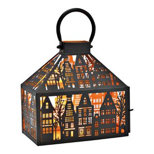 Lantern town house made of black metal (W/H/D) 25x25x14cm