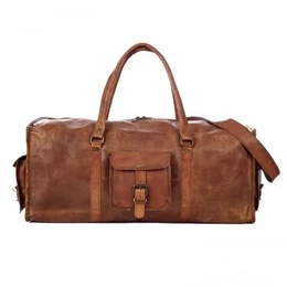 Håndlavet marokkansk "4 Edges" læder rejsetaske – Artisan 22" (55 cm) Voyager Duffle med Triple-Pocket Organization