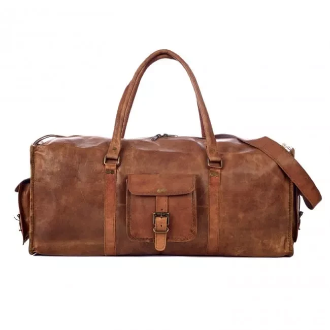 Borsa da viaggio marocchina in pelle "4 bordi" fatta a mano - Borsone Voyager artigianale da 22" (55 cm) con organizzazione a tripla tasca