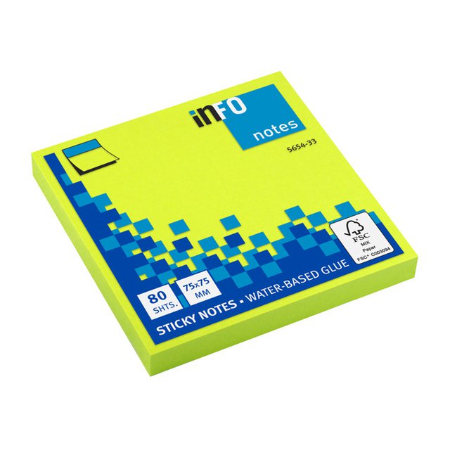 Info notes 75x75mm bright green green 80 sheet