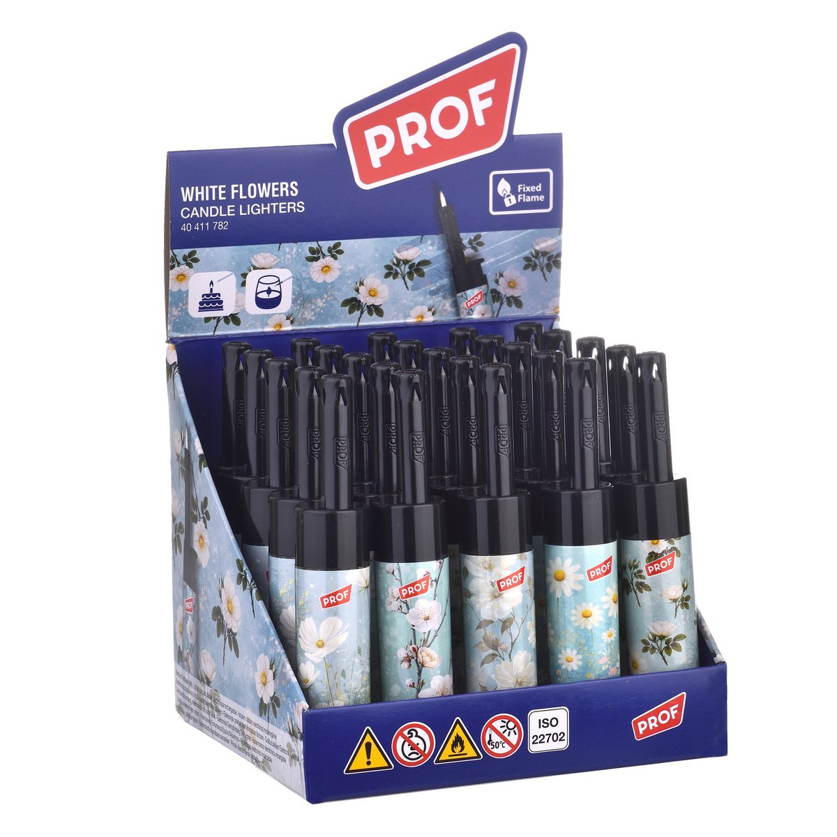 PROF Cobia White Flowers Fixed Flame Lighter