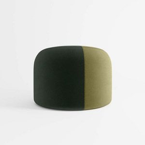 Ronde tweekleurige poef van groen fluweel Iris