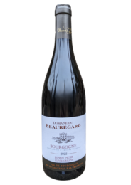 Burgundy red wine bottle, dark glass, elegant label, Fixin Champs des Charmes vintage 2023.