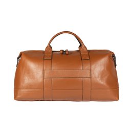 RB1029S | Made in Italy Ægte læder rejsetaske med justerbar og aftagelig skulderrem. Lynlåslukning og tilbehør i skinnende nikkelmetal - Cognac farve - Mål: 57 x 26 x 24 cm