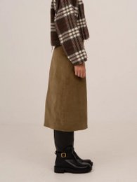 Pace Khaki Velvet Midi Skirt