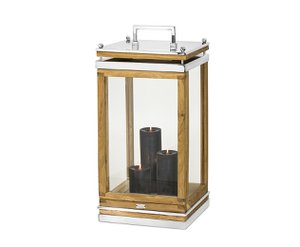 EDZARD Lantern Huntsville with handle, wood and stainless steel, shiny nickel-plated, height 66 cm
