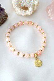 "Peace & Love" Rose Quartz - Amethyst Elastic Bracelet | 24K Lotus Flower Charm