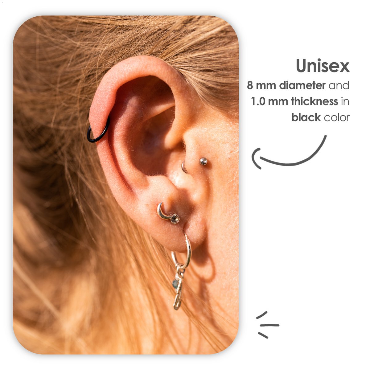Zwarte Chirurgisch Stalen Ring Piercing — Oorbellen Ringetje Geschikt voor Helix Tragus Septum Lip Neus Wenkbrauw Piercings