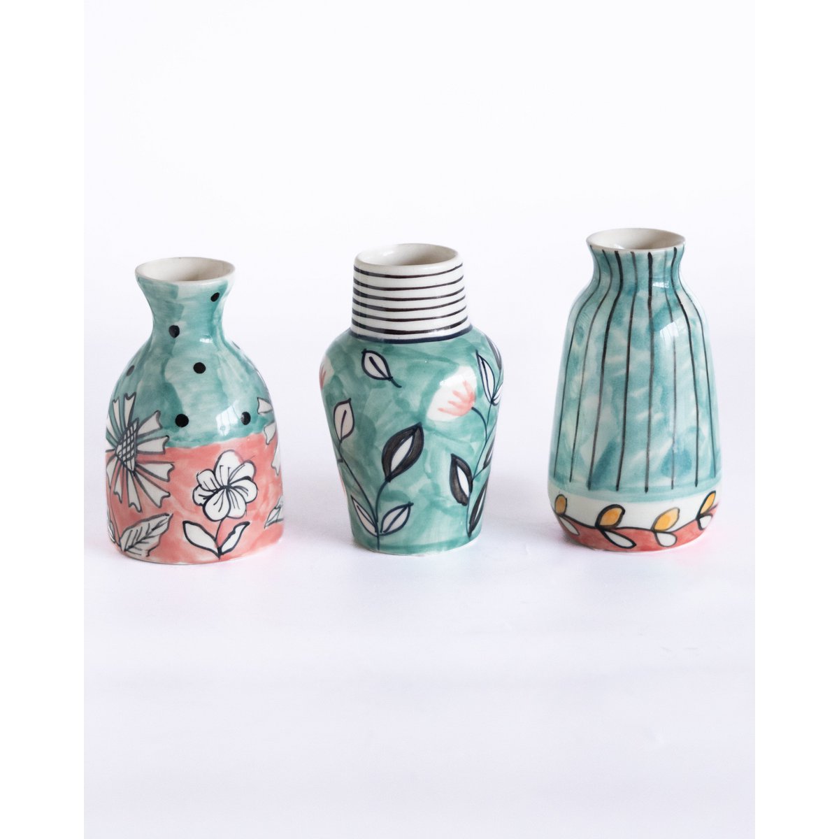 Hand-Painted Ceramic Mini Vases - Set of 3
