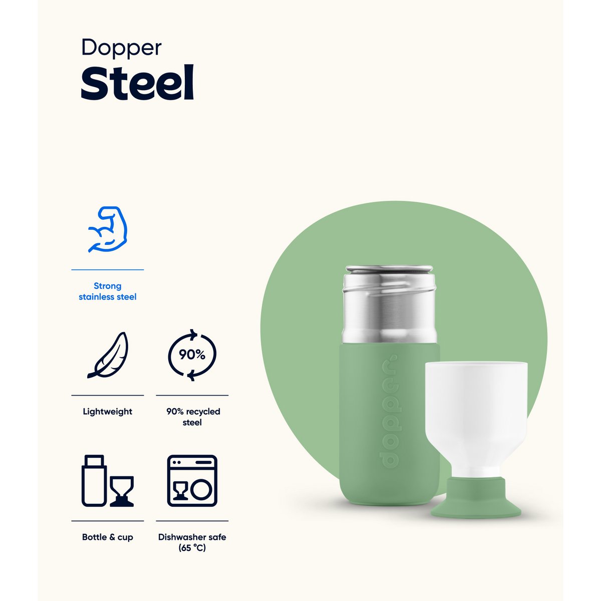 Dopper Steel Fresh Green 350ml Botella de agua reutilizable