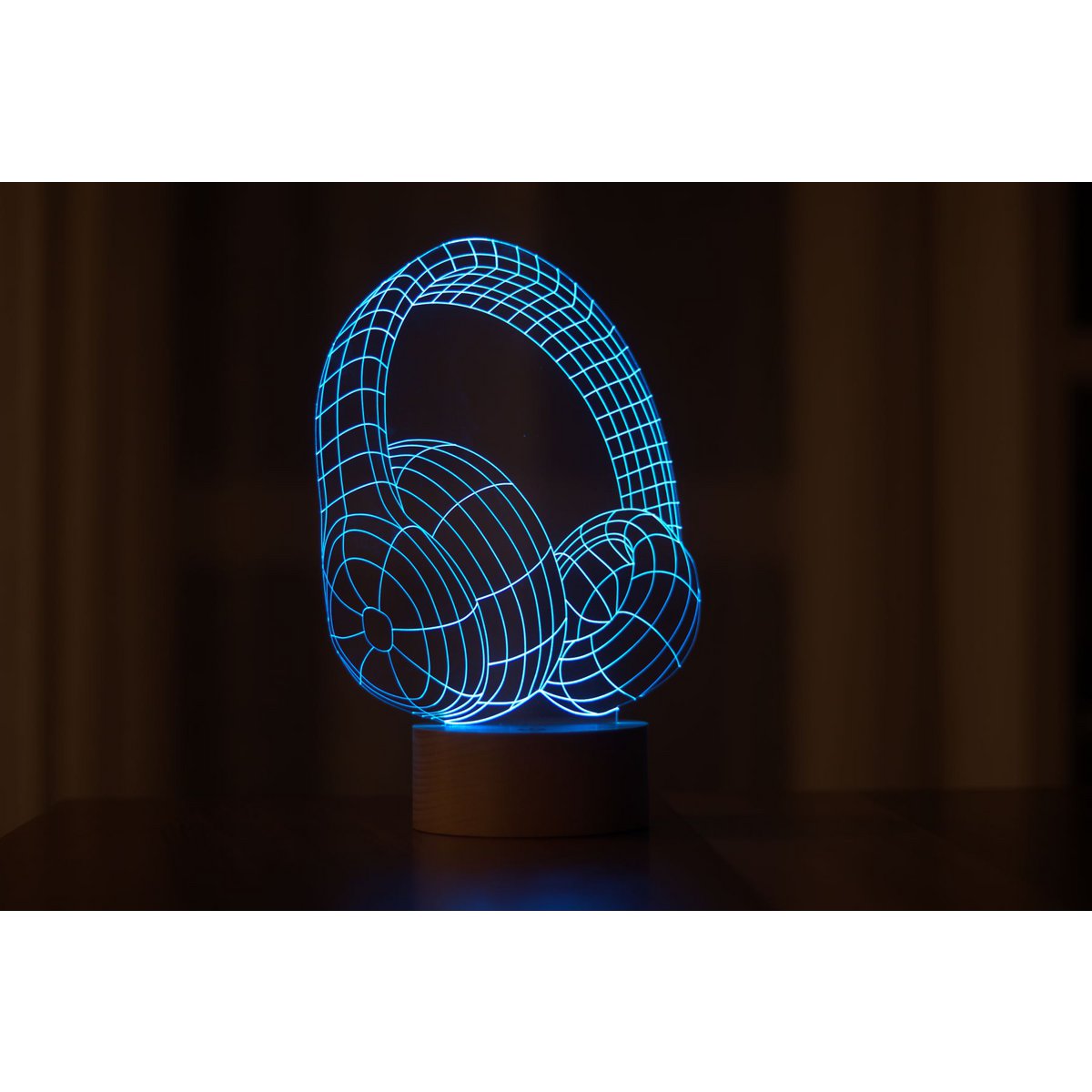 3D-Kopfhörer-LED-Licht | Holzbatterie und USB-Kabel