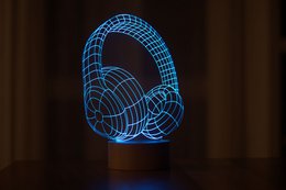 3D-Kopfhörer-LED-Licht | Holzbatterie und USB-Kabel
