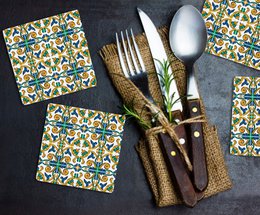 Steinuntersetzer-Set - Blaue und Grüne Ornamente