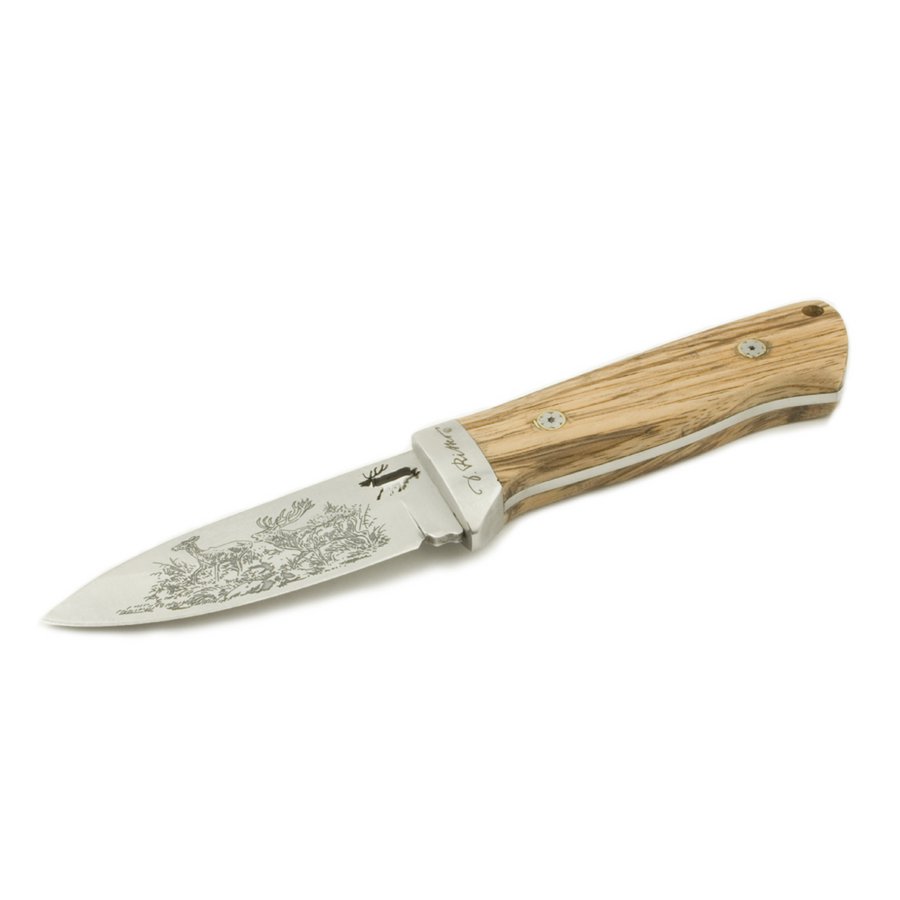 ED MAHONY Red Deer, couteau de chasse par Detlef Ritter, avec dessin d'art de 2 cerfs rouges sur la lame