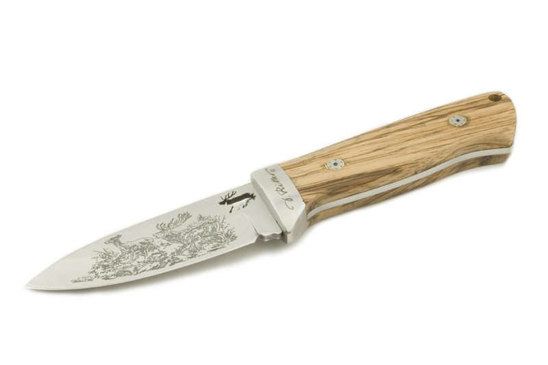 ED MAHONY Red Deer, couteau de chasse par Detlef Ritter, avec dessin d'art de 2 cerfs rouges sur la lame