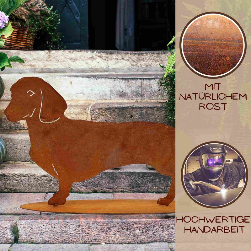 chien | Patine Teckel Waldi | Figurine animale en métal rouillé