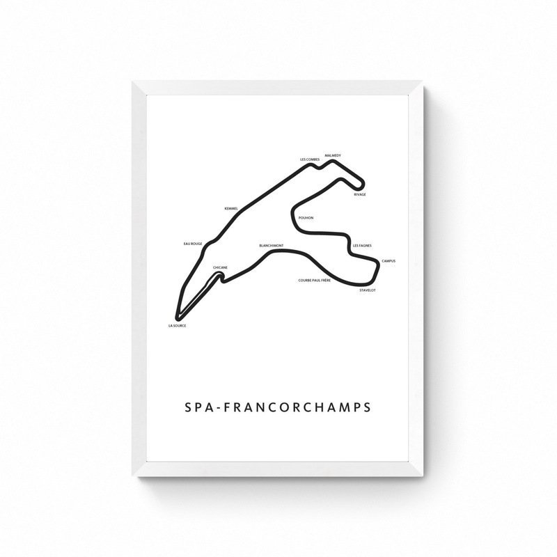 Spa Francorchamps - Plan du circuit - Blanc - Carte Poster