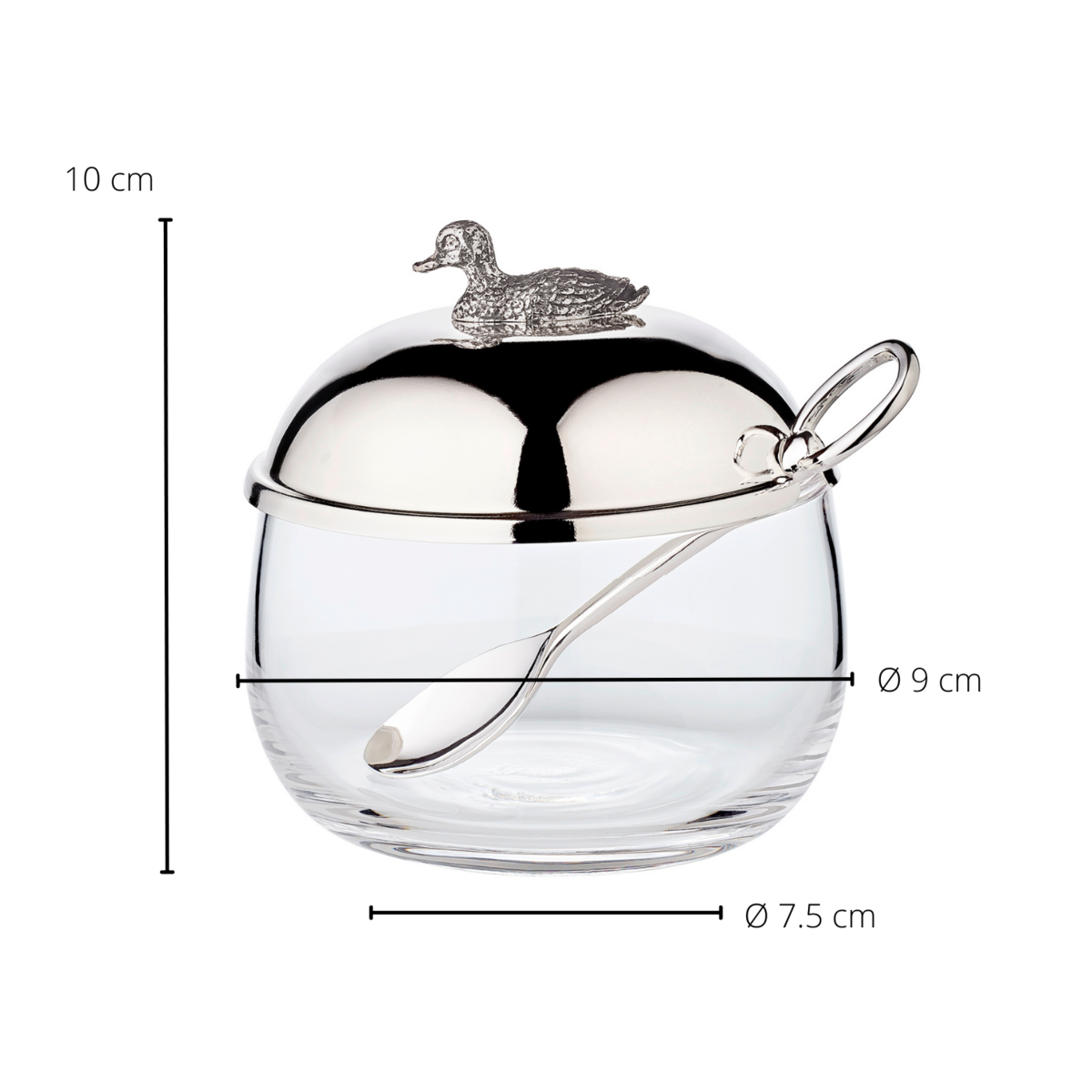 EDZARD jam jar duck with spoon, noble silver-plated, height 10 cm, diameter 10 cm