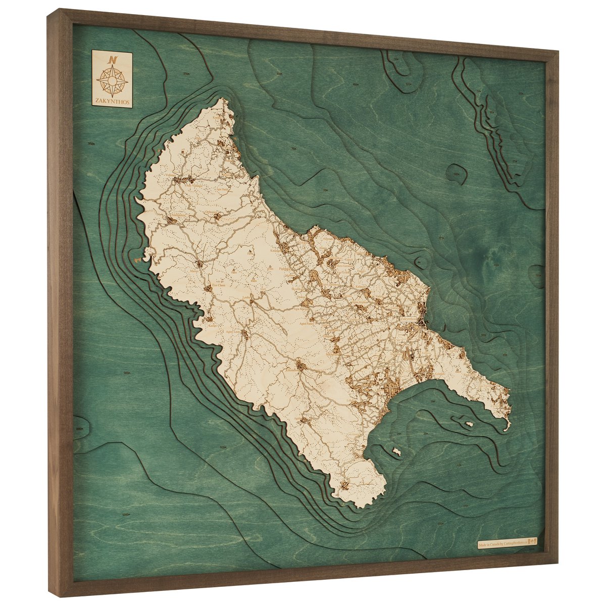ZAKYNTHOS - Mapa de pared de madera 3D - versión L