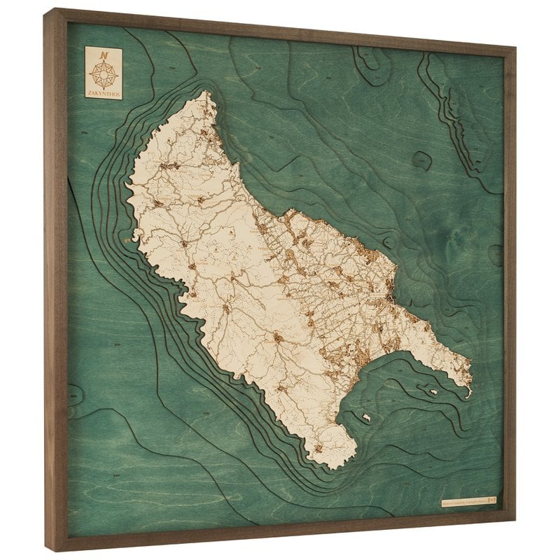 ZAKYNTHOS - Mapa de pared de madera 3D - versión L