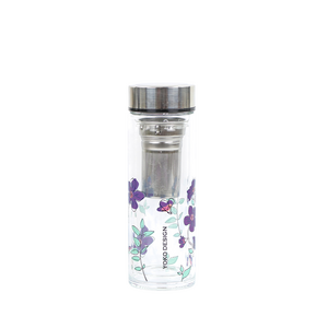 DOUBLE-WALL GLASS TEA CUPS with purple lowers 350 ML