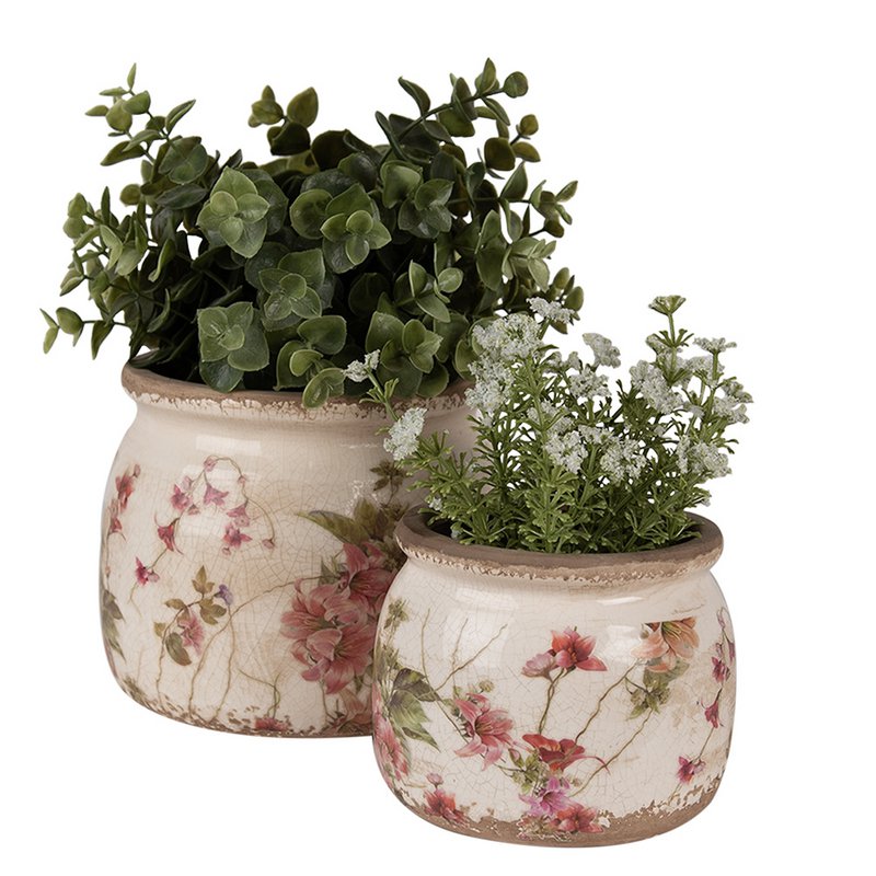 Flowerpot Ø 16x13 cm Beige pink ceramic flower flowerpot inside