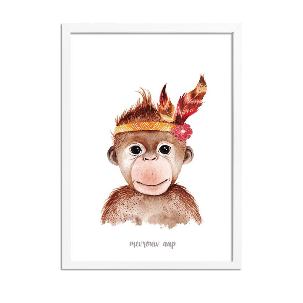 Mrs Monkey - Kinderzimmerplakat - Babyzimmerplakat - Wanddekoration