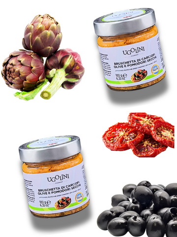 UGOLINI GOURMET- Bruschetta aus Artischocken, Oliven und getrockneten Tomaten 180 gr