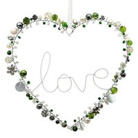 Beaded heart 17x17cm, lettering "Love", green/white