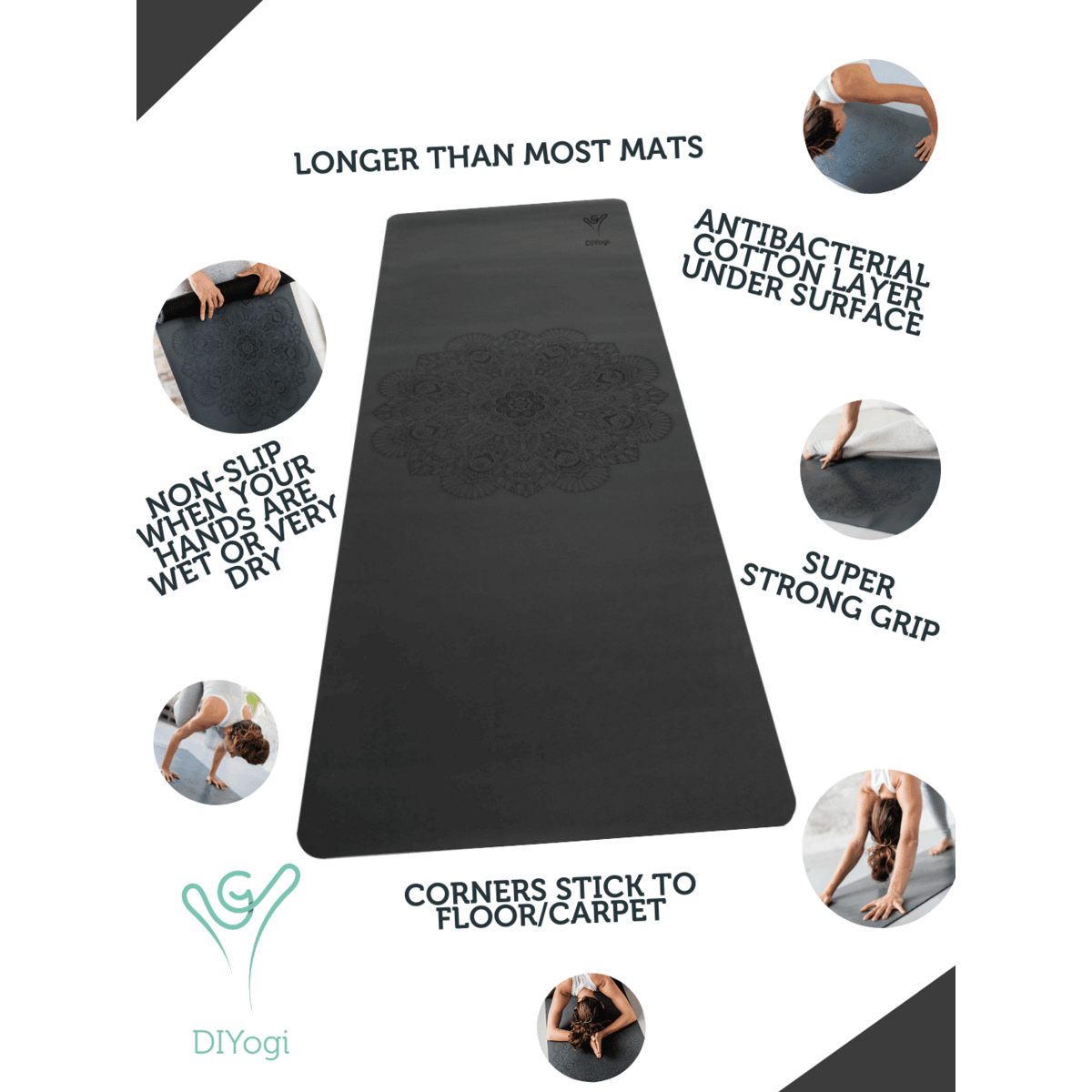 DIYogi™ GRAUE YOGAMATTE – MANDALA