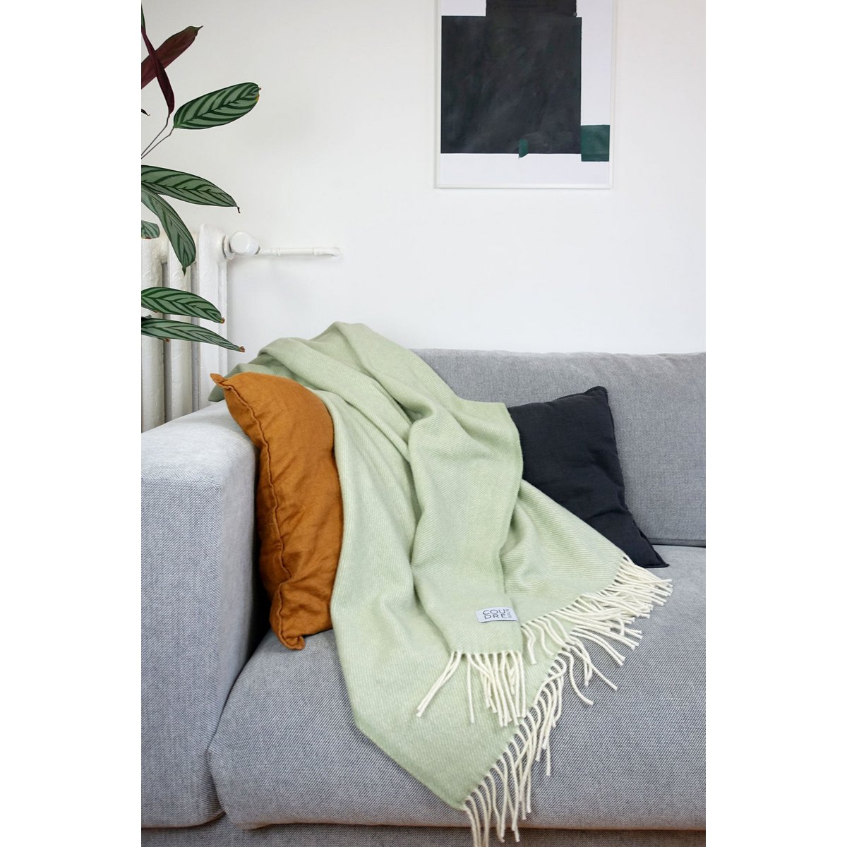 Wool blanket / cuddly blanket plain sage