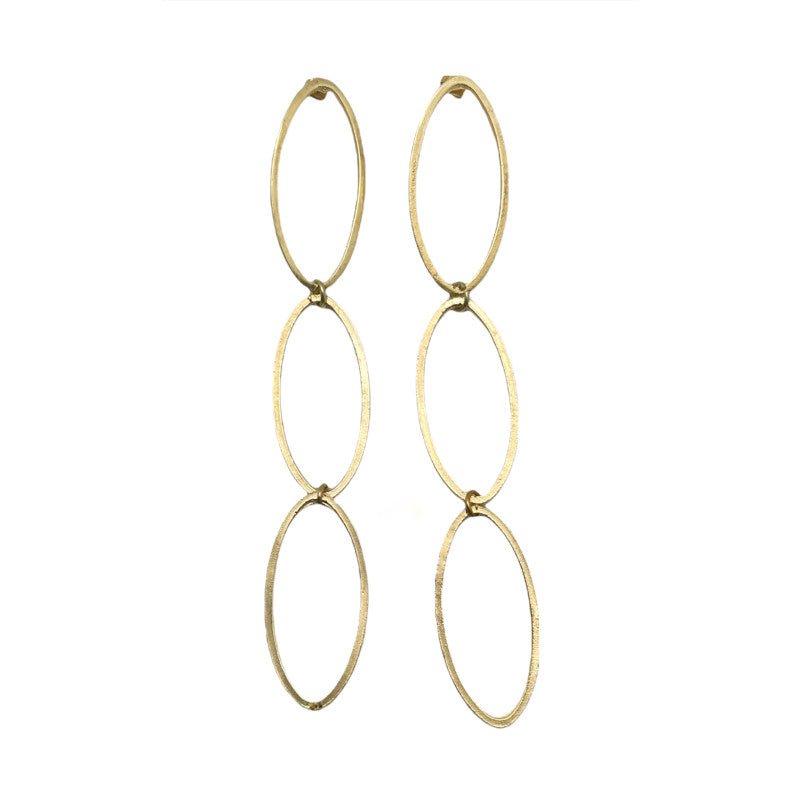 Pendiente triple oval colgante dorado
